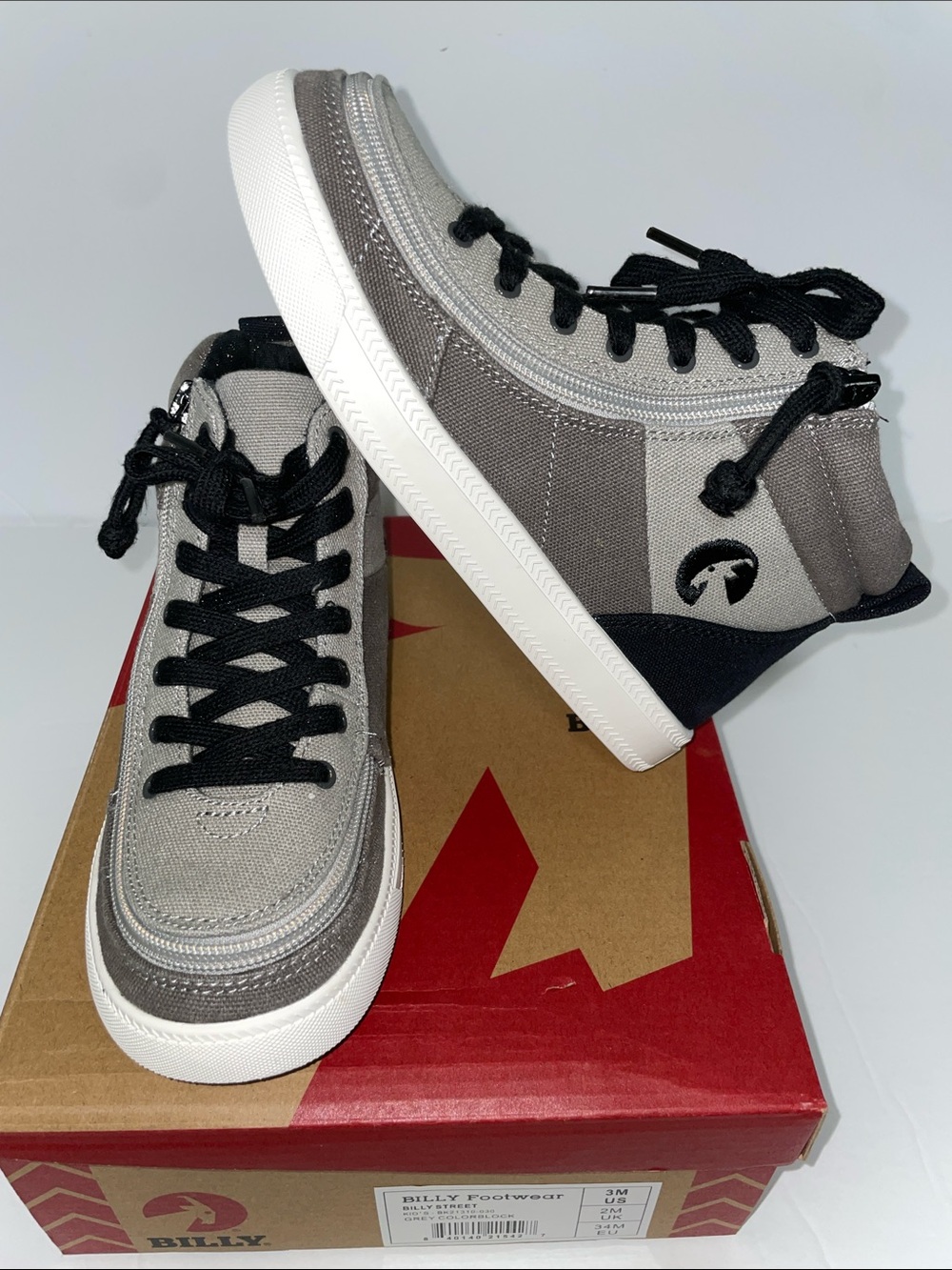 Kids Casual High-Top Sneakers in Gray and Black - Picture 3 of 15